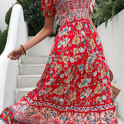 Floral Off-Shoulder Smocked Midi Dress - MimiStylez