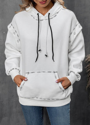 Drawstring Kangaroo Pocket Dropped Shoulder Hoodie - MimiStylez