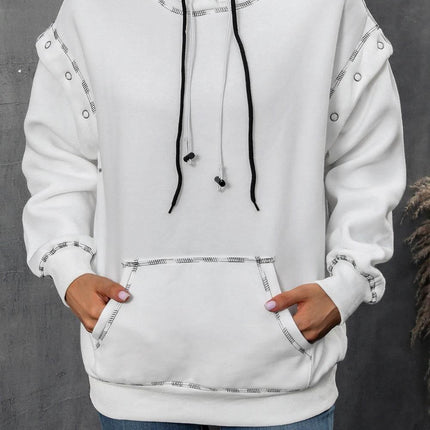 Drawstring Kangaroo Pocket Dropped Shoulder Hoodie - MimiStylez