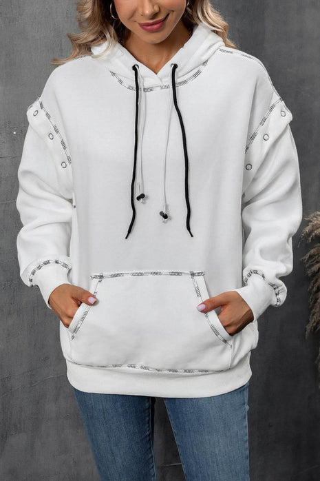 Drawstring Kangaroo Pocket Dropped Shoulder Hoodie - MimiStylez