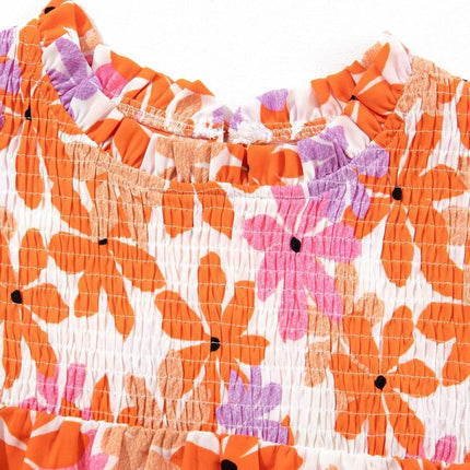 Printed Round Neck Cap Sleeve Blouse - MimiStylez