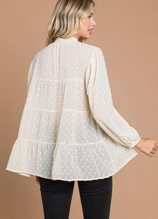 Culture Code Full Size Swiss Dot Smocked Mock Neck Blouse - MimiStylez