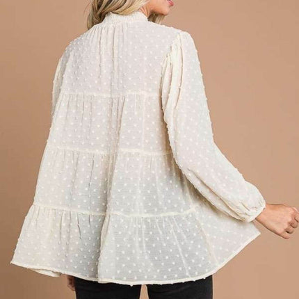 Culture Code Full Size Swiss Dot Smocked Mock Neck Blouse - MimiStylez