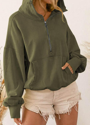 Zip-Up Dropped Shoulder Hoodie - MimiStylez