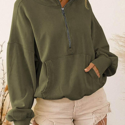Zip-Up Dropped Shoulder Hoodie - MimiStylez