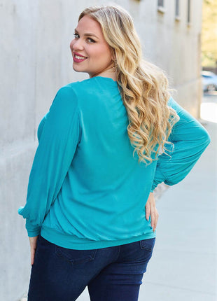 Basic Bae Full Size V-Neck Lantern Sleeve Blouse - MimiStylez