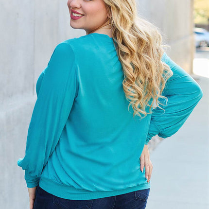 Basic Bae Full Size V-Neck Lantern Sleeve Blouse - MimiStylez