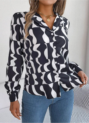 Printed Button Up Long Sleeve Shirt - MimiStylez