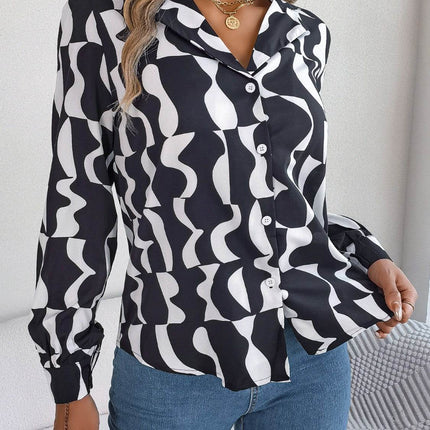 Printed Button Up Long Sleeve Shirt - MimiStylez