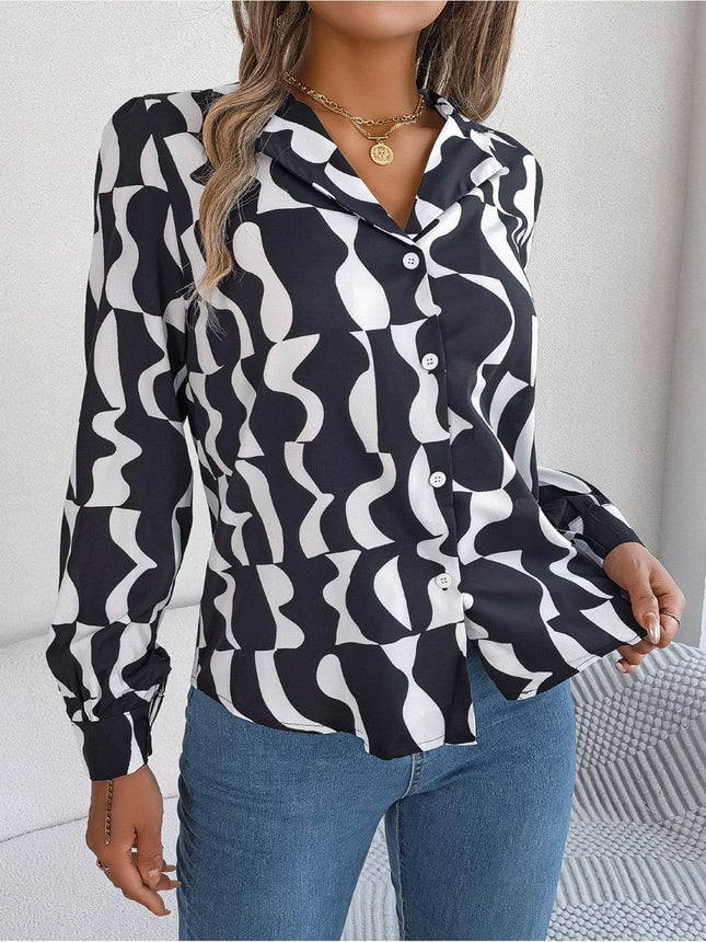 Printed Button Up Long Sleeve Shirt - MimiStylez