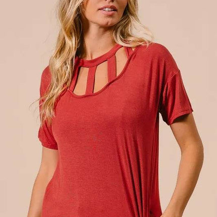 BiBi Front Cutout Mini Tee Dress with Pockets - MimiStylez