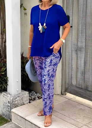 Full Size Round Neck Short Sleeve Top and Pants Set Plus Size - MimiStylez