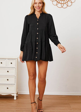 Ruffled Button Up Long Sleeve Tiered Shirt - MimiStylez