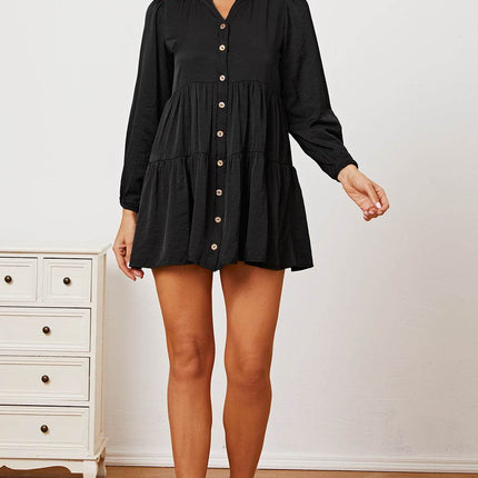 Ruffled Button Up Long Sleeve Tiered Shirt - MimiStylez