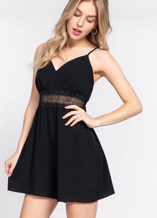 ACTIVE BASIC Waist Lace Trim Cami Romper - MimiStylez