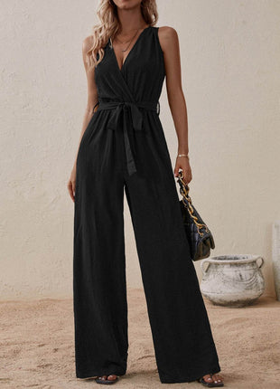 Tied Surplice Sleeveless Wide Leg Jumpsuit - MimiStylez