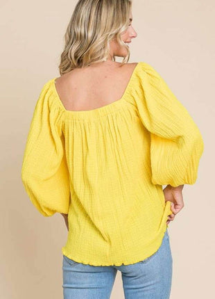 Culture Code Texture Square Neck Puff Sleeve Top - MimiStylez