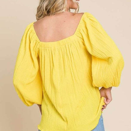 Culture Code Texture Square Neck Puff Sleeve Top - MimiStylez