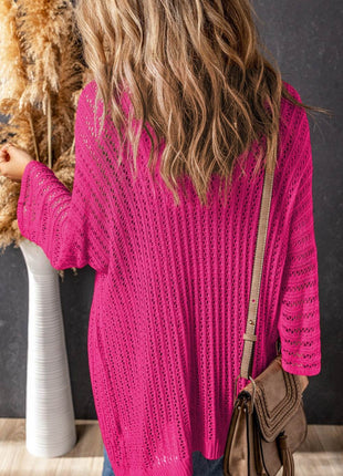 Openwork Open Front Long Sleeve Cardigan - MimiStylez