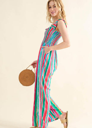 And The Why Full Size Striped Smocked Sleeveless Jumpsuit - MimiStylez