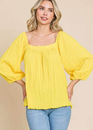 Culture Code Texture Square Neck Puff Sleeve Top - MimiStylez