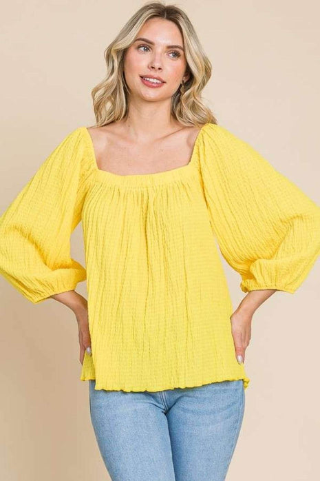 Culture Code Texture Square Neck Puff Sleeve Top - MimiStylez