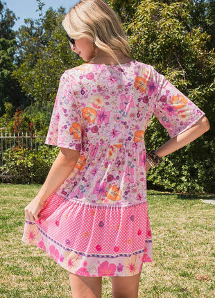 Floral Polka Dot Buttoned Mini Dress - MimiStylez