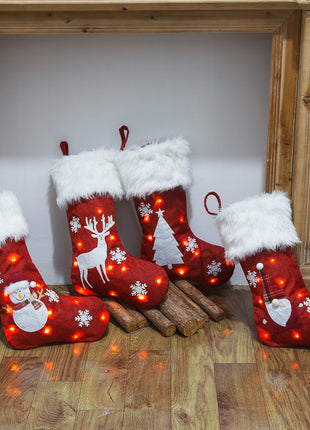 Christmas Ornament With Light Burlap Embroidery Sock Gift Bag