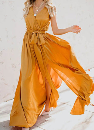 Surplice Tie Waist Maxi Dress - MimiStylez