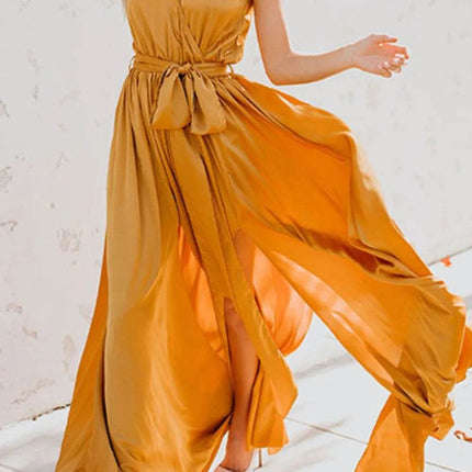 Surplice Tie Waist Maxi Dress - MimiStylez