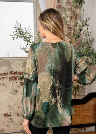 Sew In Love Full Size Snakeskin Print Long Sleeve Top with Ruffle - MimiStylez