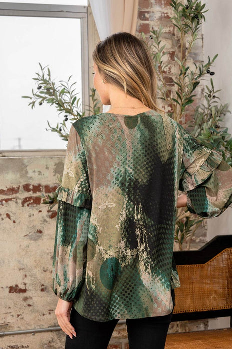 Sew In Love Full Size Snakeskin Print Long Sleeve Top with Ruffle - MimiStylez