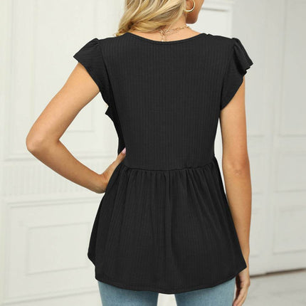 V-Neck Flutter Sleeve Babydoll Blouse - MimiStylez