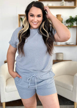 Double Take Full Size Texture Short Sleeve T-Shirt and Drawstring Shorts Set - MimiStylez
