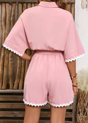 Contrast Trim Half Sleeve Romper - MimiStylez
