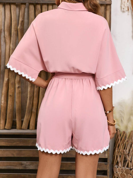 Contrast Trim Half Sleeve Romper - MimiStylez