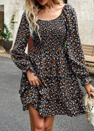 Smocked Flounce Sleeve Ruffled Dress