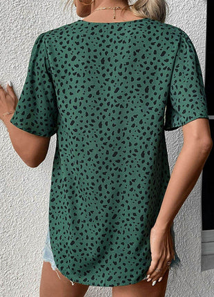 Animal Print V-Neck Flutter Sleeve Blouse - MimiStylez