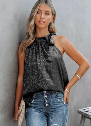 Printed Tied Grecian Neck Tank - MimiStylez