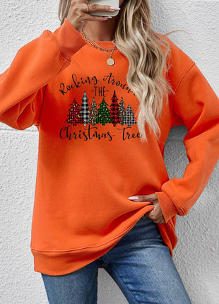 Christmas Tree Graphic Round Neck Sweatshirt - MimiStylez