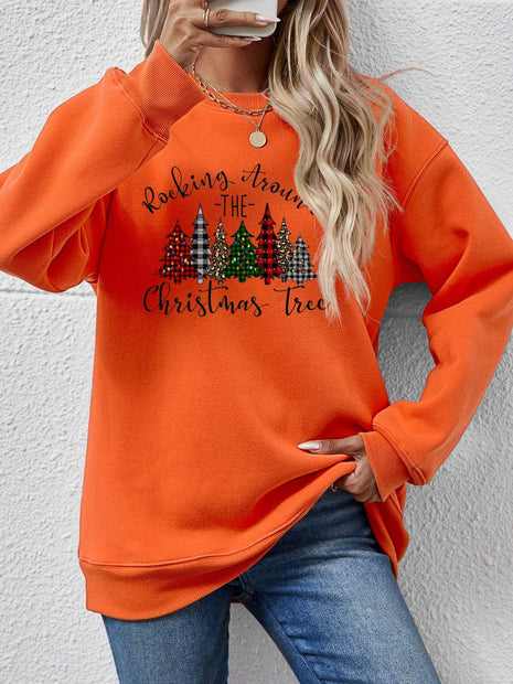 Christmas Tree Graphic Round Neck Sweatshirt - MimiStylez