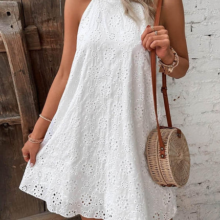 Eyelet Grecian Neck Mini Dress - MimiStylez