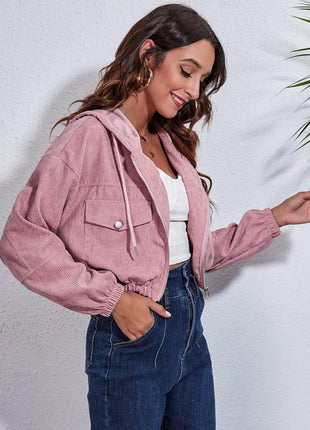 Drawstring Hooded Zip Up Jacket with Pockets - MimiStylez