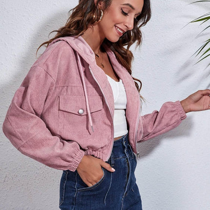Drawstring Hooded Zip Up Jacket with Pockets - MimiStylez