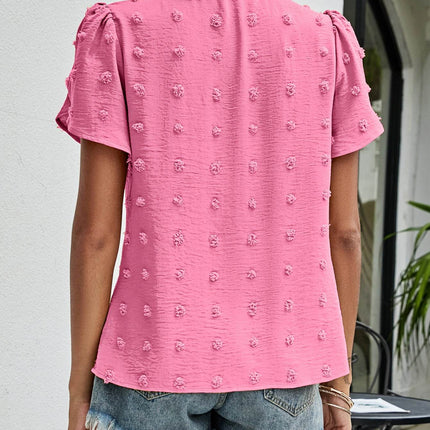 Swiss Dot Round Neck Petal Sleeve Top - MimiStylez