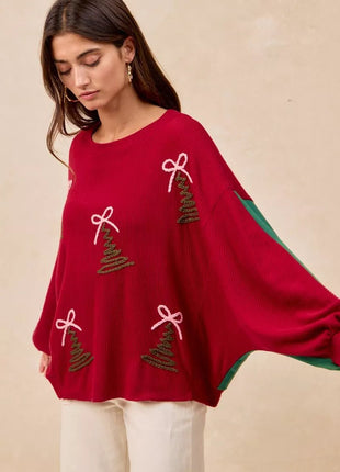 BiBi Christmas Theme Tree Embroidered Sweater - MimiStylez