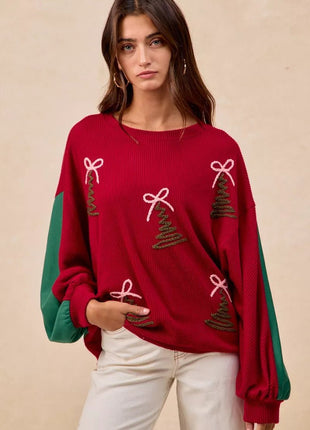 BiBi Christmas Theme Tree Embroidered Sweater - MimiStylez