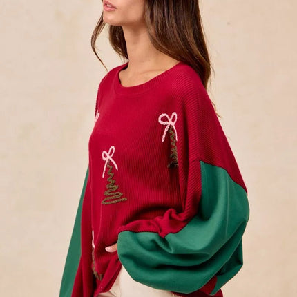 BiBi Christmas Theme Tree Embroidered Sweater - MimiStylez