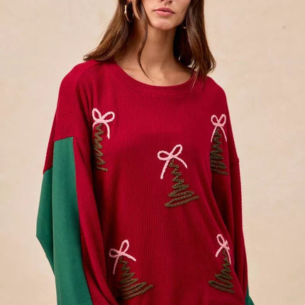 BiBi Christmas Theme Tree Embroidered Sweater - MimiStylez