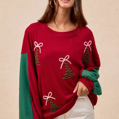 BiBi Christmas Theme Tree Embroidered Sweater - MimiStylez